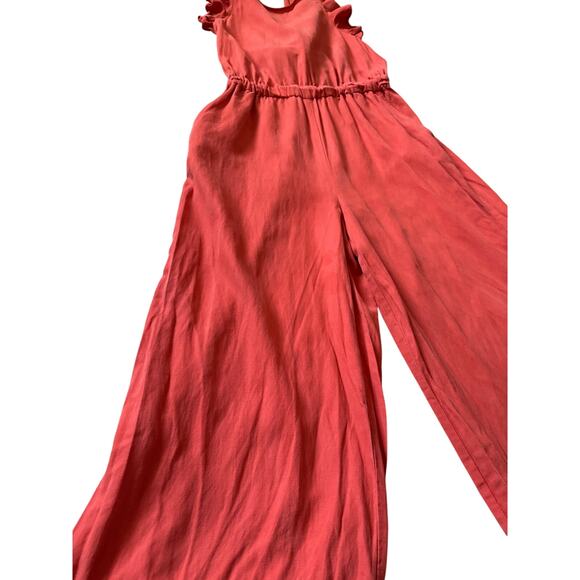 Ulla Johnson Viola Ruffled Linen Wide Leg Jumpsuit in Chili Pockets Size 8 - Picture 11 of 12